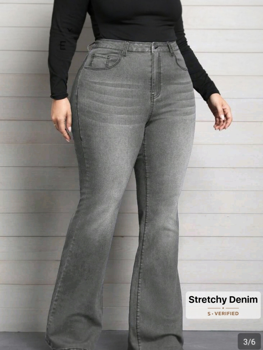 High-Rise Stretch Flare Jeans in Gray